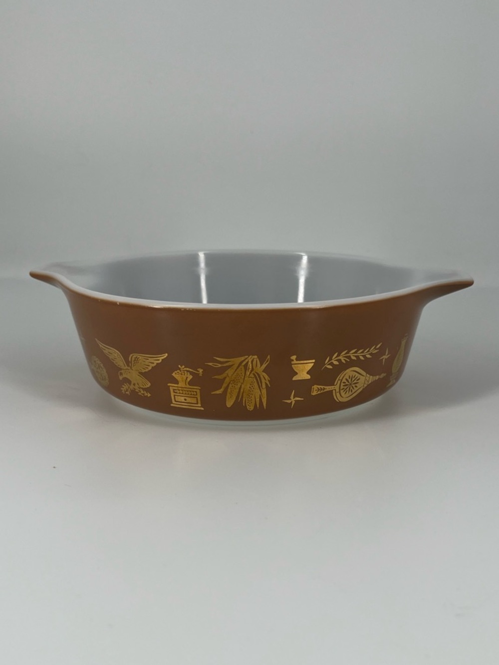 PYREX ‘Early American’ 471 Brown and Yellow Casserole Style Baking Dish 1pt